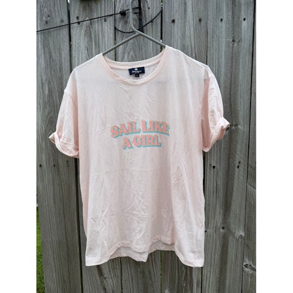 Nautical Coastal Sperry Graphic Tee L Pink Sail Like A Girl Short Sleeve T-Shirt